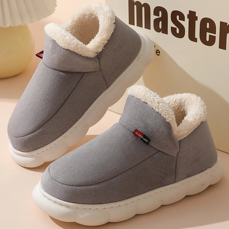 Bebealy New Fur Man Slippers For Women Winter Fluffy Plush Home Cotton Slippers Female Indoor Outdoor Fuzzy Cozy Cotton Shoes