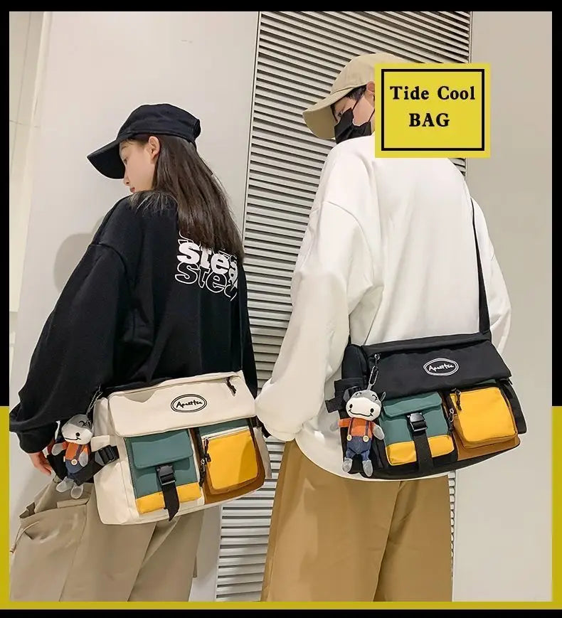 Nylon Crossbody Bags for Women Men Fashion Canvas Handbags Shoulder Bag Students School Book Messenger Bag with Mutiple Pockets