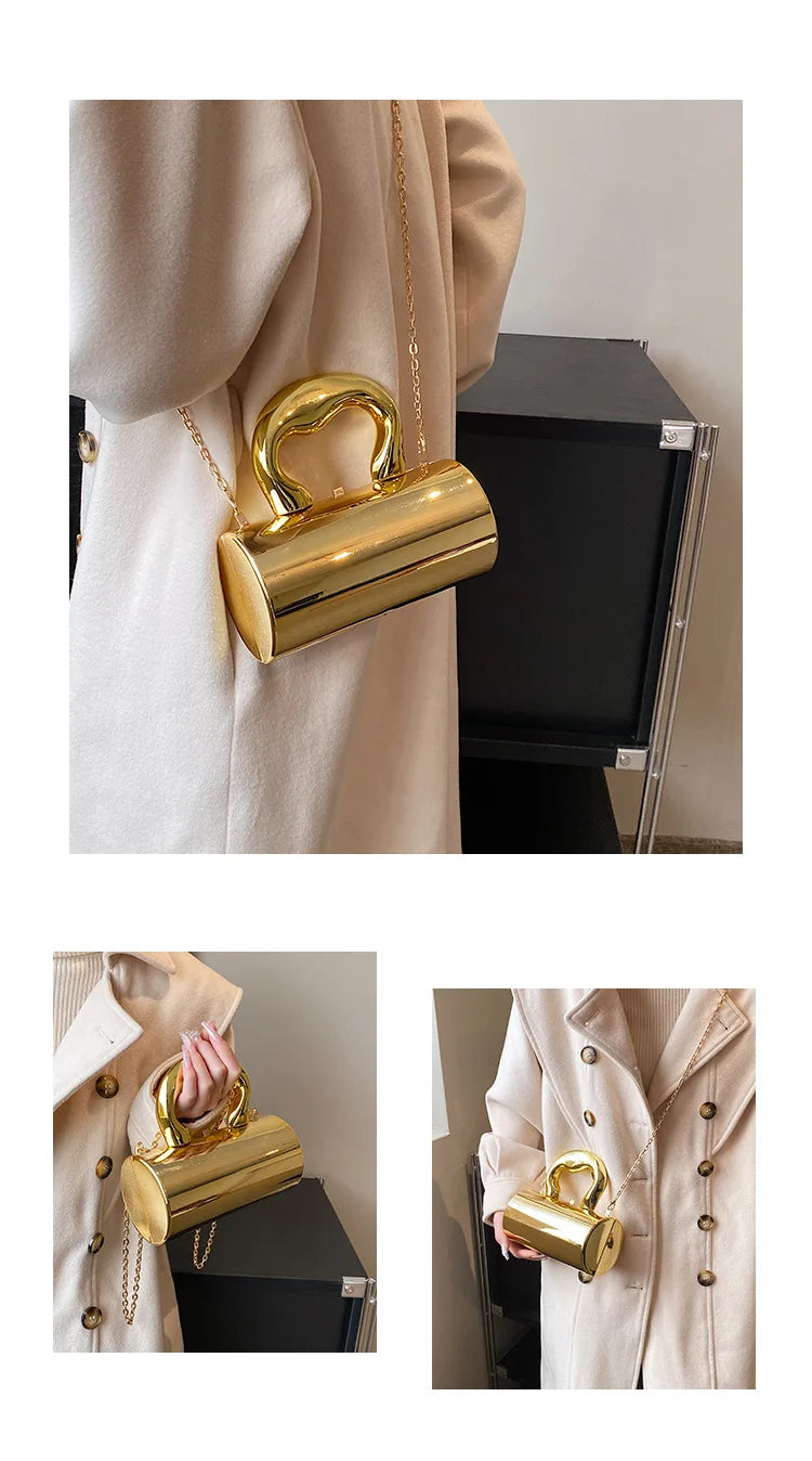 Women's Handbag Bags For Women 2025 Party Clutches Fashion Cylinder Mini Evening Purse Crossbody Shoulder Bag Gold Box Clutch