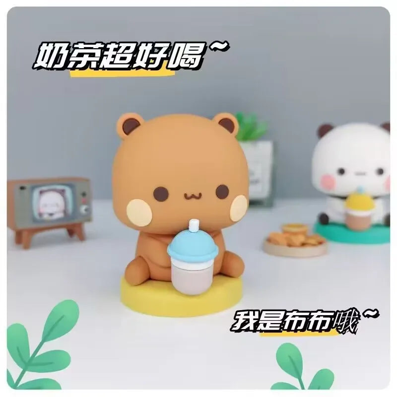 Hot Bubu And Dudu Panda Bear Figure Doll Boba Tea Kawaii Action Figures Toy Collection Ornaments For Fans Girls Children Gift