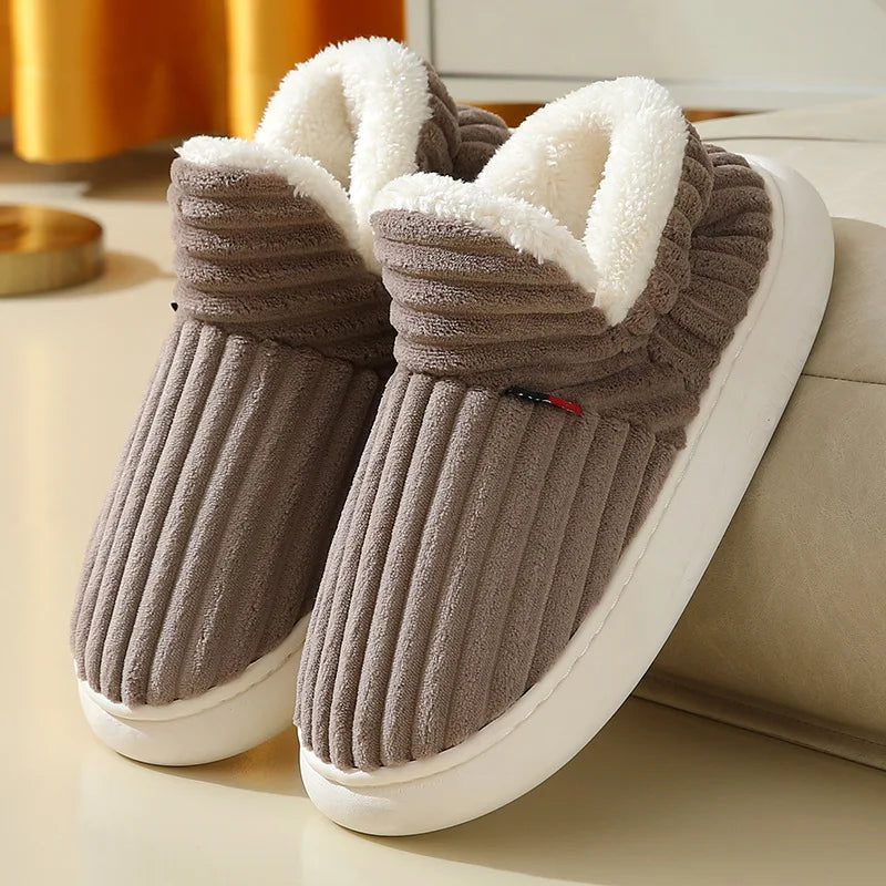 Bebealy New Fur Man Slippers For Women Winter Fluffy Plush Home Cotton Slippers Female Indoor Outdoor Fuzzy Cozy Cotton Shoes