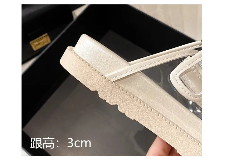 pearl rivets thick bottom women slippers crystal beading flip flops lace band platform sandalias mujer pearl slides big size 43