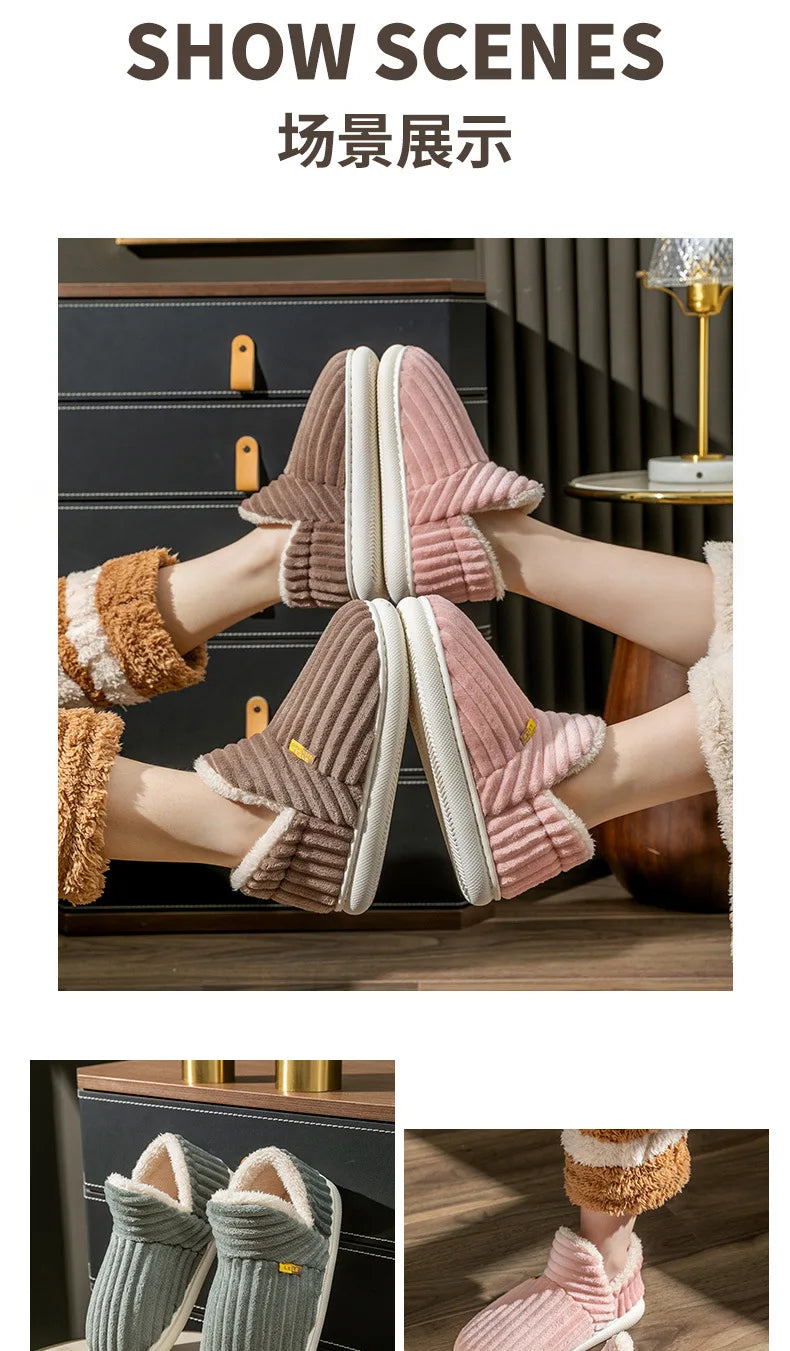 Bebealy New Fur Man Slippers For Women Winter Fluffy Plush Home Cotton Slippers Female Indoor Outdoor Fuzzy Cozy Cotton Shoes