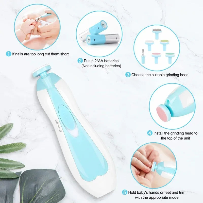 Baby Electric Nail Care Tools 6-in-1 Multi Head Electric Nail Sharpener Baby Manicure Anti Pinch Baby Nail Care Clipper Set