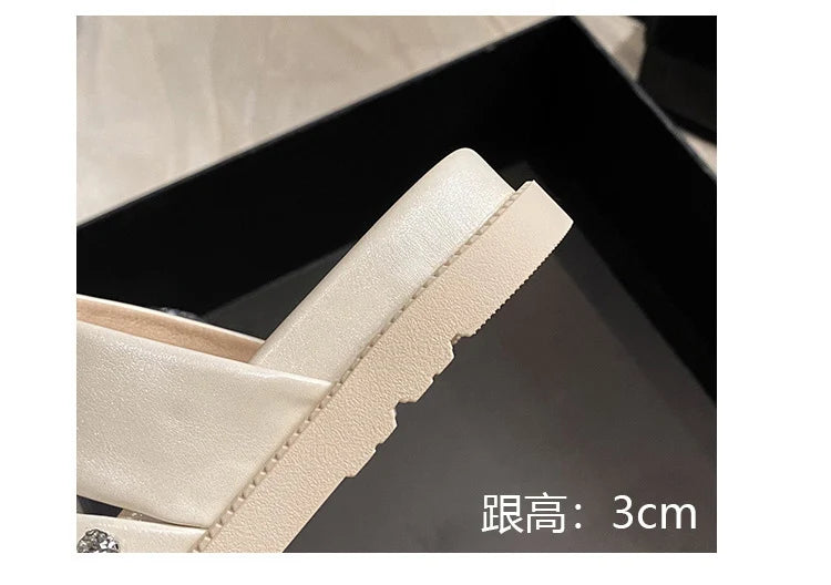 pearl rivets thick bottom women slippers crystal beading flip flops lace band platform sandalias mujer pearl slides big size 43