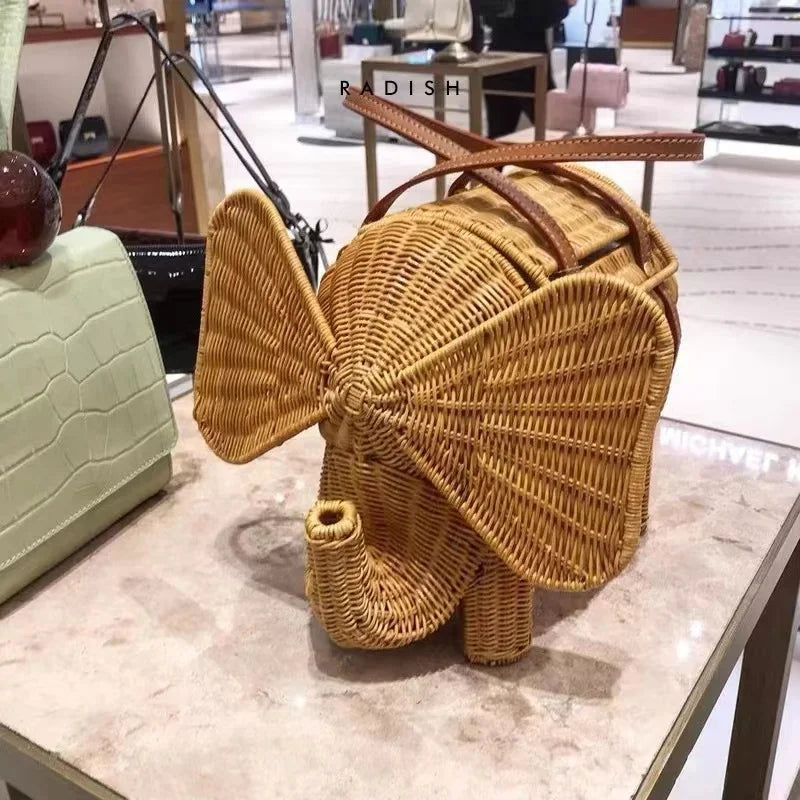 Summer New  Large Capacity Women's Bags Seaside Holiday Rattan Elephant Handbag Simple Personality Hand-woven Bags Makeup Bag