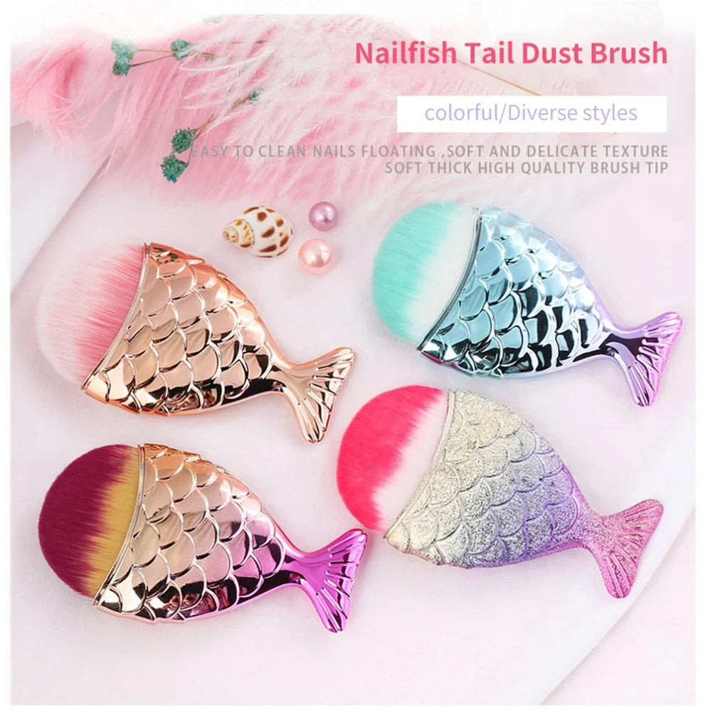 Colorful Fish Tail Shape Nail Brush Soft Cleaning Dust Powder Manicure Care Tool Mermaid Tail Beauty Make Up Tools Accessories