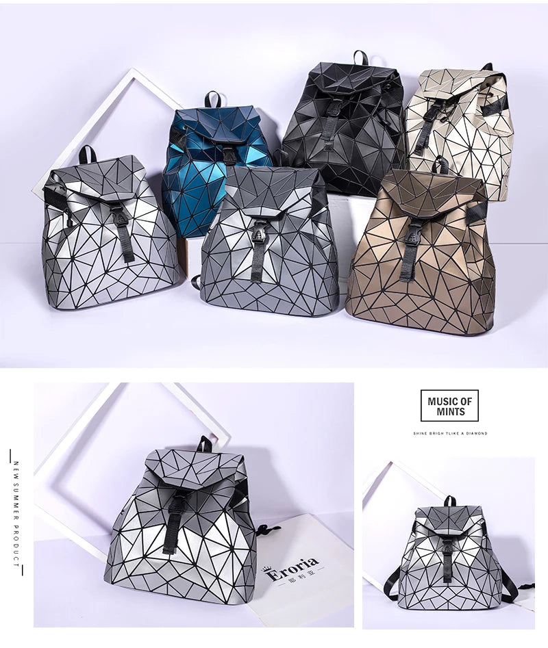 Women Backpack matte Geometric bag Female Backpacks For Teenage Girls Bagpack Drawstring Bag Holographic Backpack