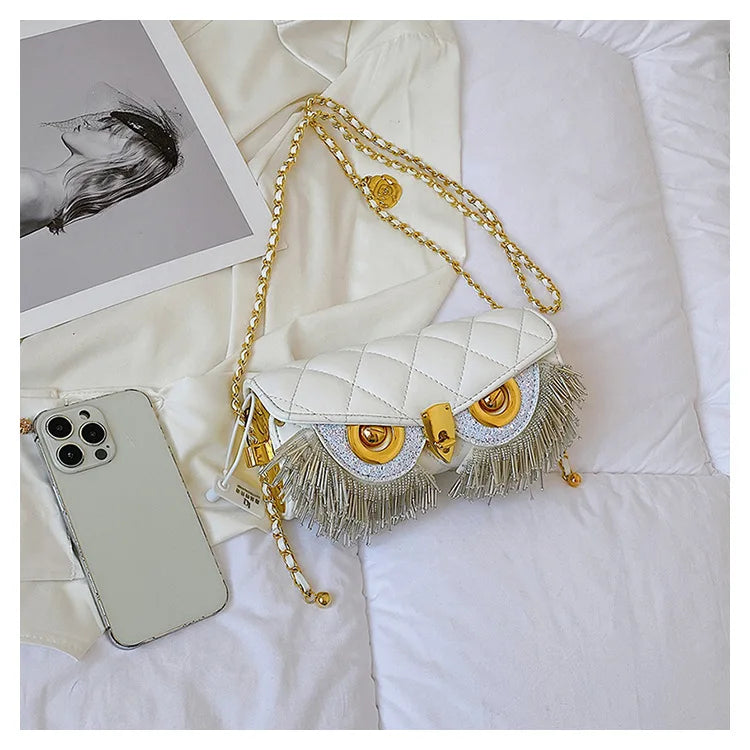 Cute Owl Bags for Women 2024 New Luxury Designer Handbag Fashion Tassel Crossbody Bag Leather Animal Print Shoulder Bag Woman