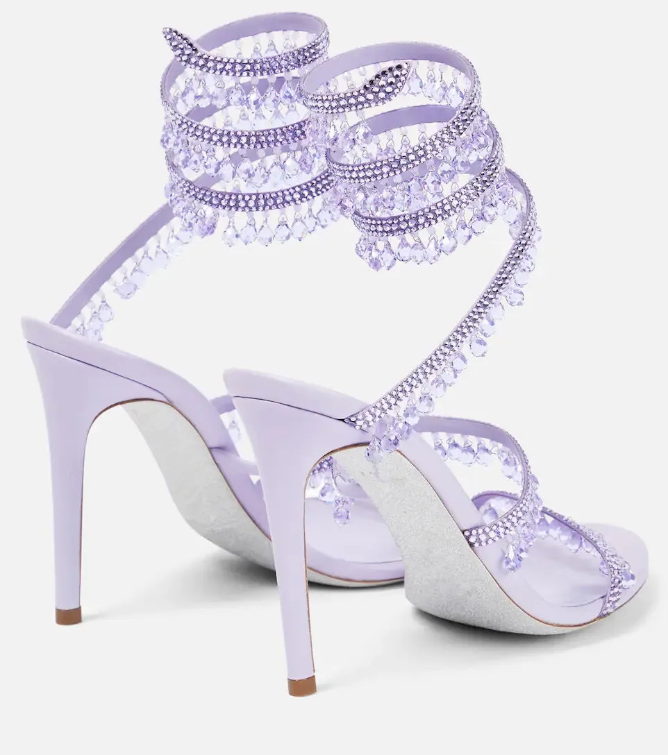 2025 Women's New Rhinestone Sandals Fashion Tassel Crystal Shoes Sexy Nightclub Banquet Party Twining Stiletto Women's Sandals