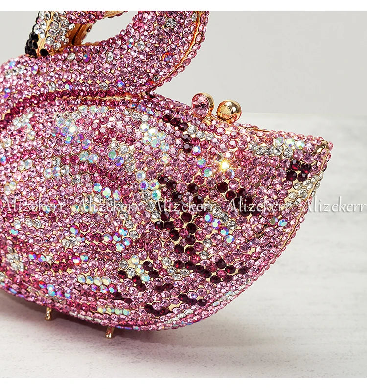 Alizekerr Swan Shaped Diamond Evening Bags New Gorgeous Sparkling Rhinestone Metallic Clutch Purses And Handbags Wedding Party