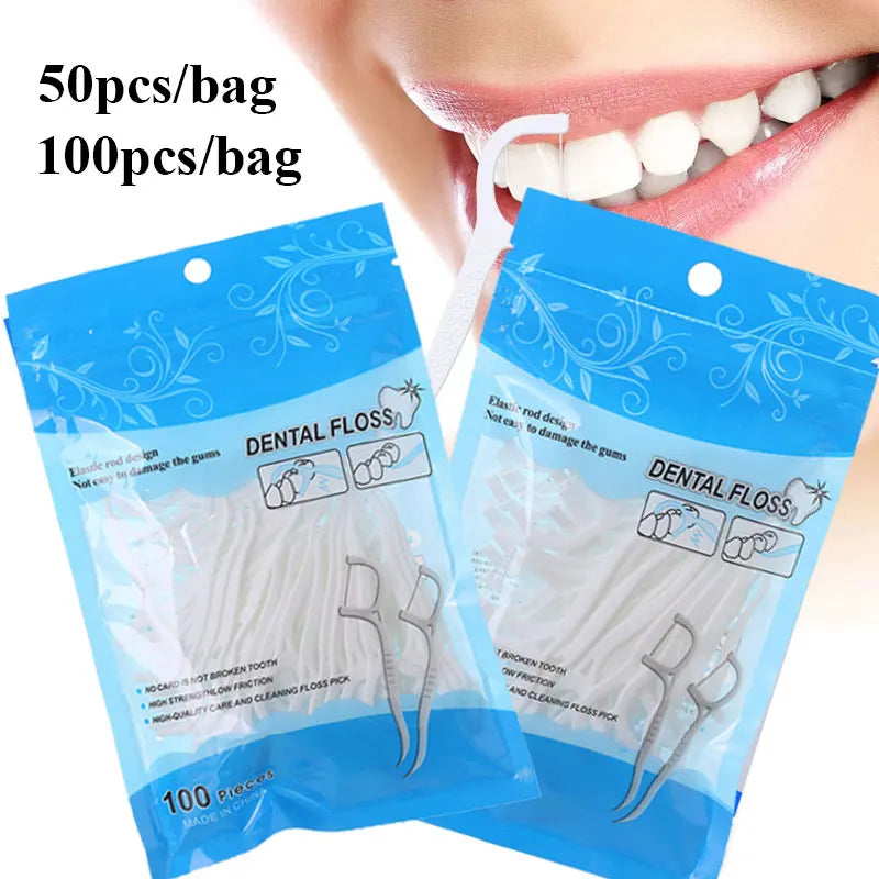 50/100PCS Toothpicks Disposable Dental Floss Sticks Cleaning  Interdental Brush Oral Hygiene Tooth Clean Stick High-strength