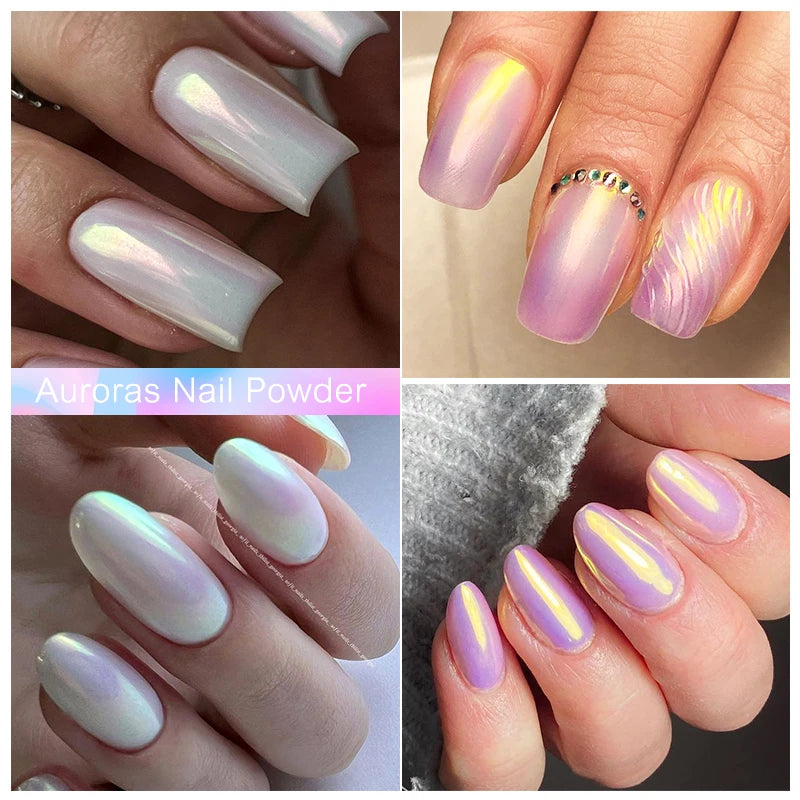 NICOLE DIARY Aurora Nail Powder Chrome Pigment Pearl Metallic Rubbing Dust Chameleon Effect Nail Art Glitter Manicure Decoration