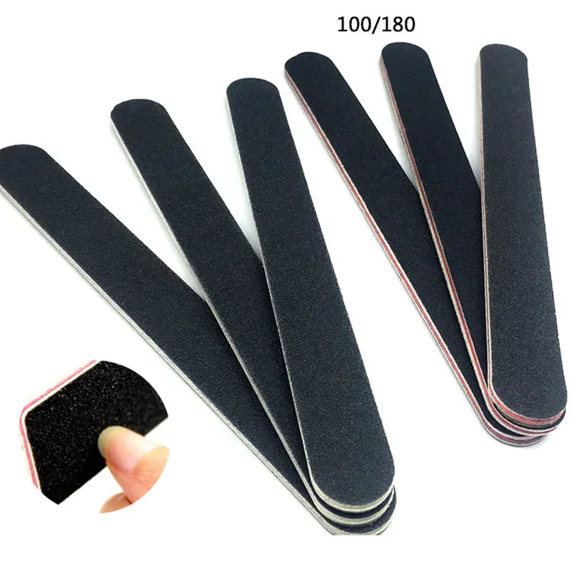 5pcs/10pcs Nailfile Professional Nail Buffer Black Sandpaper Strong Straight Lime Angle 100/180 Buffing Sanding Files