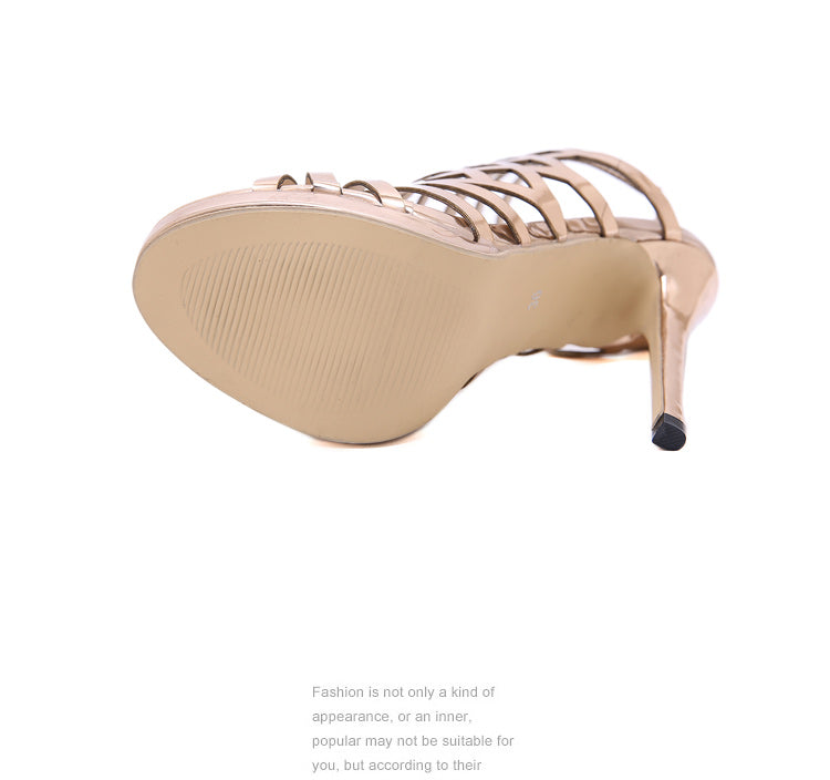 Aneikeh Patent Leather Gladiator Golden Sexy Hollow Out Sandals Party Shoes 2025 Fashion Night Club High Heel Strap Womens 35-40