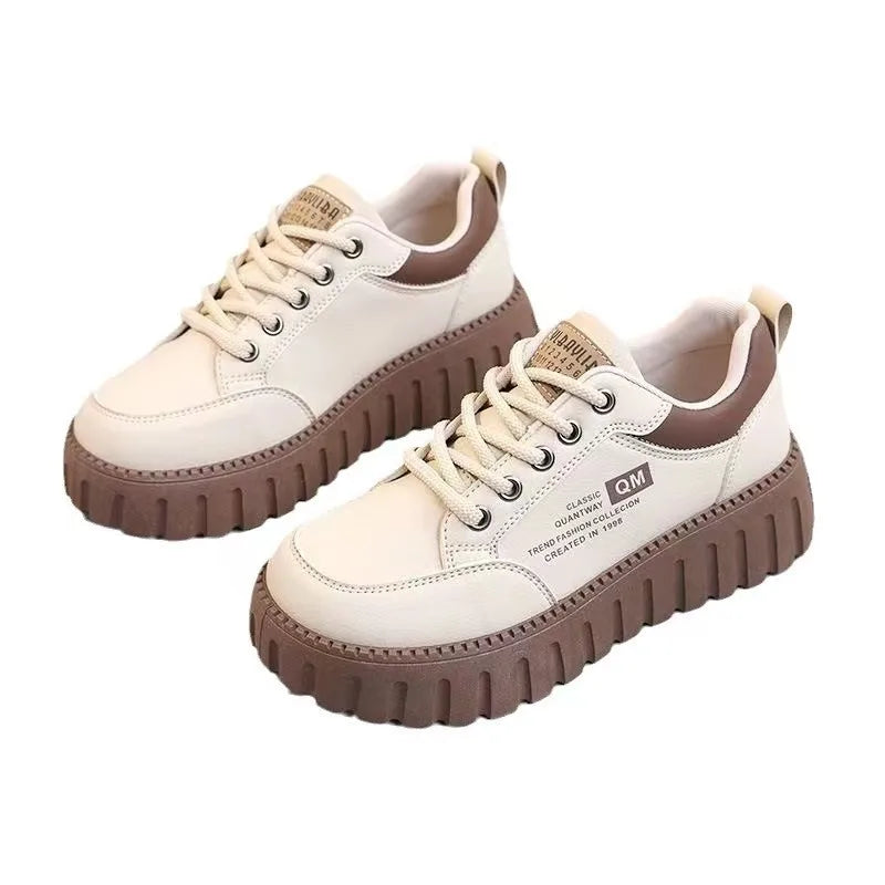 Little White Shoes 2024 Spring/Summer New Women's Casual  Versatile Thick Sole Elevated Women's Shoes Student Shoes