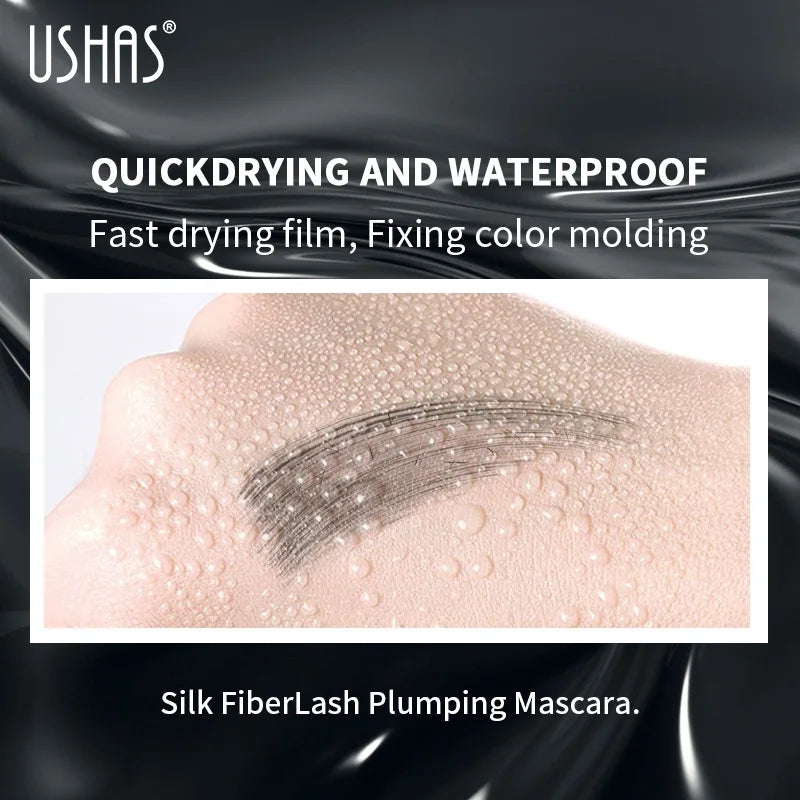 USHAS Ultra Long Lasting Mascara 4D Waterproof Mascara Liquid Fiber Mascara 360 Degree Spiral Brush Eyelashes Extension Makeup