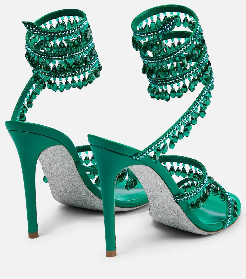 2025 Women's New Rhinestone Sandals Fashion Tassel Crystal Shoes Sexy Nightclub Banquet Party Twining Stiletto Women's Sandals