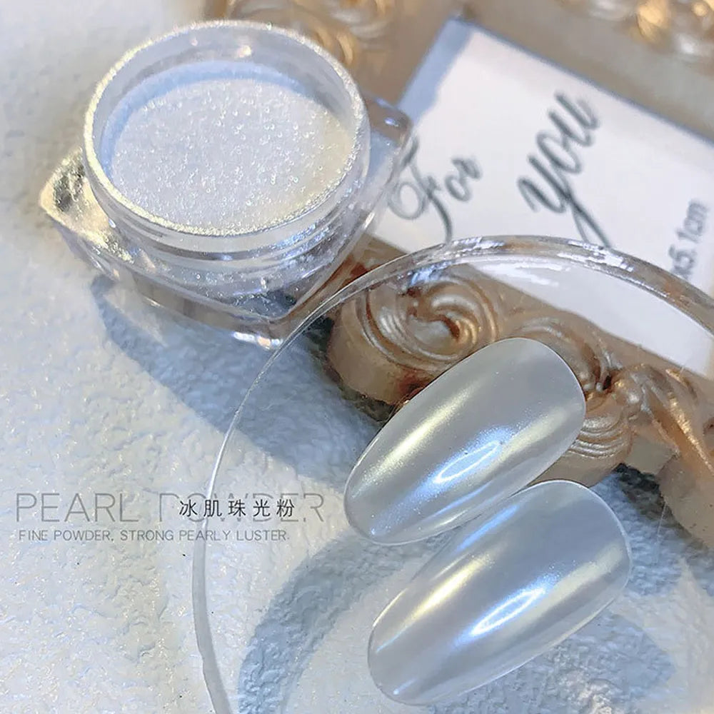 White Chrome Powder Pearl Shimmer Chrome Powder with Mirror Effect Pearl Effect Chrome Glazed Donut Nail