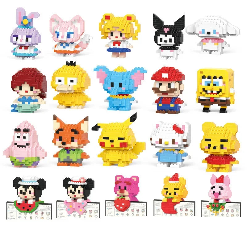 Disney Sanrio Mini Block Anime Character KT Cat SpongeBob Pikachu Star Delu Kuromi Meredith Block Toy Children's Start of School