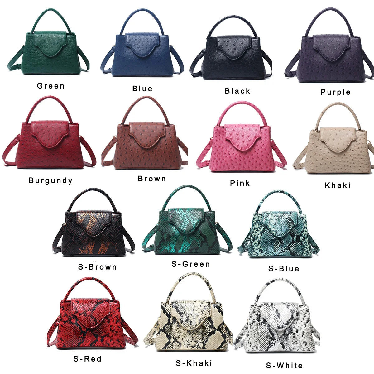 2023 Fashion New Snake Handbag Luxury Brand Design Women Loved Shoulder Tote Bag Ostrich Leather Pouch