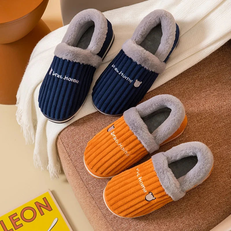 Bebealy New Fur Man Slippers For Women Winter Fluffy Plush Home Cotton Slippers Female Indoor Outdoor Fuzzy Cozy Cotton Shoes