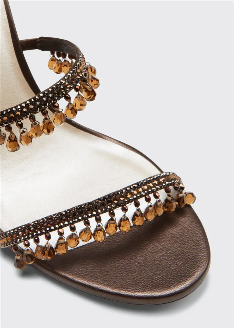 2025 Women's New Rhinestone Sandals Fashion Tassel Crystal Shoes Sexy Nightclub Banquet Party Twining Stiletto Women's Sandals