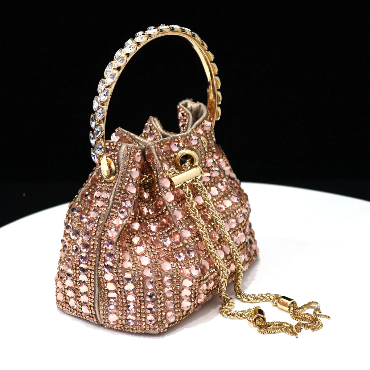 Rhinestones Women Evening Bags Bucket Design Party Day Clutch Soft Mixed Color Handle Design Handbags Purse Mature