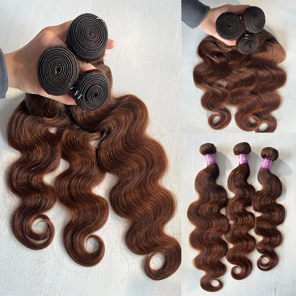 #4 Chocolate Brown Colored Bundles With Closure Body Wave Brazilian Human Hair Weave Bundles With HD Lace Closure Frontal