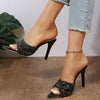Sequin Slip Flops 2025 Summer New Style Thin Heeled High Heeled Outwear Fashion Sandals Women's Shoes 9.5CM