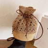 Handmade Women's Summer Straw Beach Shoulder Bag Woven Hollow Drawstring Shoulder Bags Knitted Fashion Female Design Travel Tote