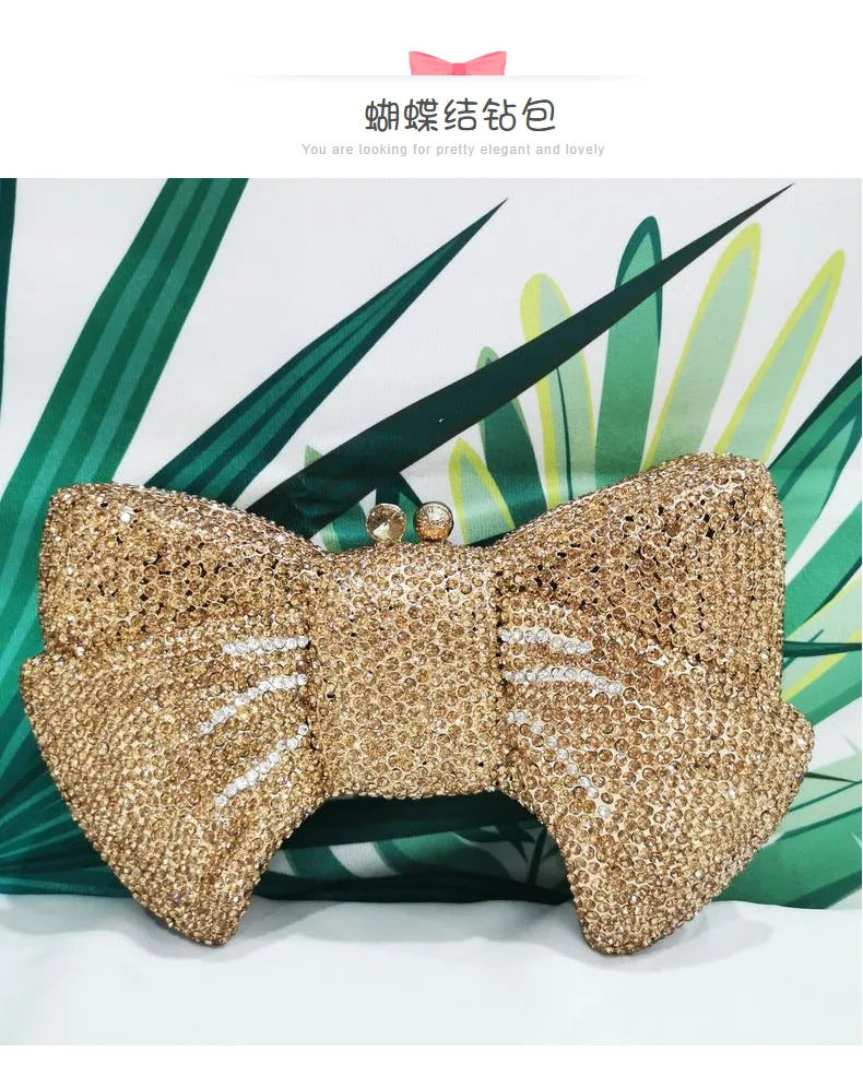 Best Design Bow Shape AB Rhinestone Purse Women Handbag Evening Clutch Bags High Quality Lady Diamond Crystal Party Wedding Bag