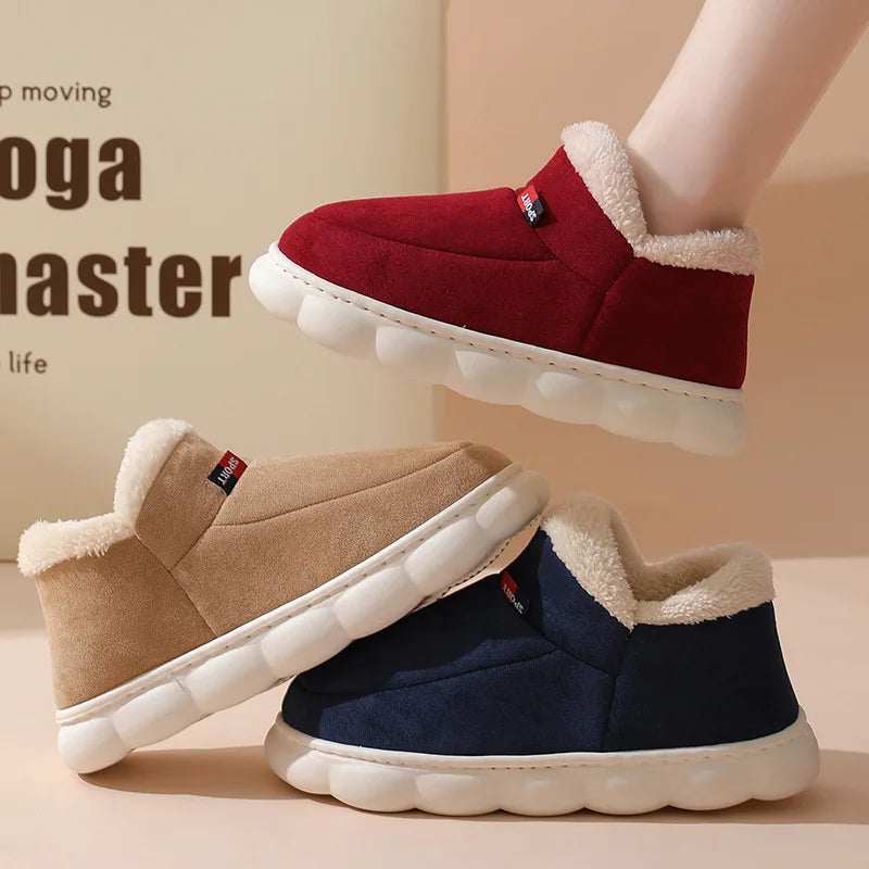 Bebealy New Fur Man Slippers For Women Winter Fluffy Plush Home Cotton Slippers Female Indoor Outdoor Fuzzy Cozy Cotton Shoes