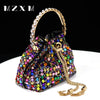 Rhinestones Women Evening Bags Bucket Design Party Day Clutch Soft Mixed Color Handle Design Handbags Purse Mature