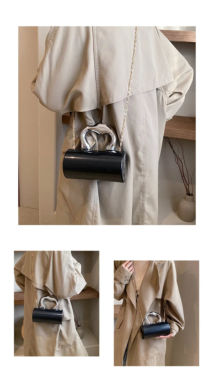 Women's Handbag Bags For Women 2025 Party Clutches Fashion Cylinder Mini Evening Purse Crossbody Shoulder Bag Gold Box Clutch
