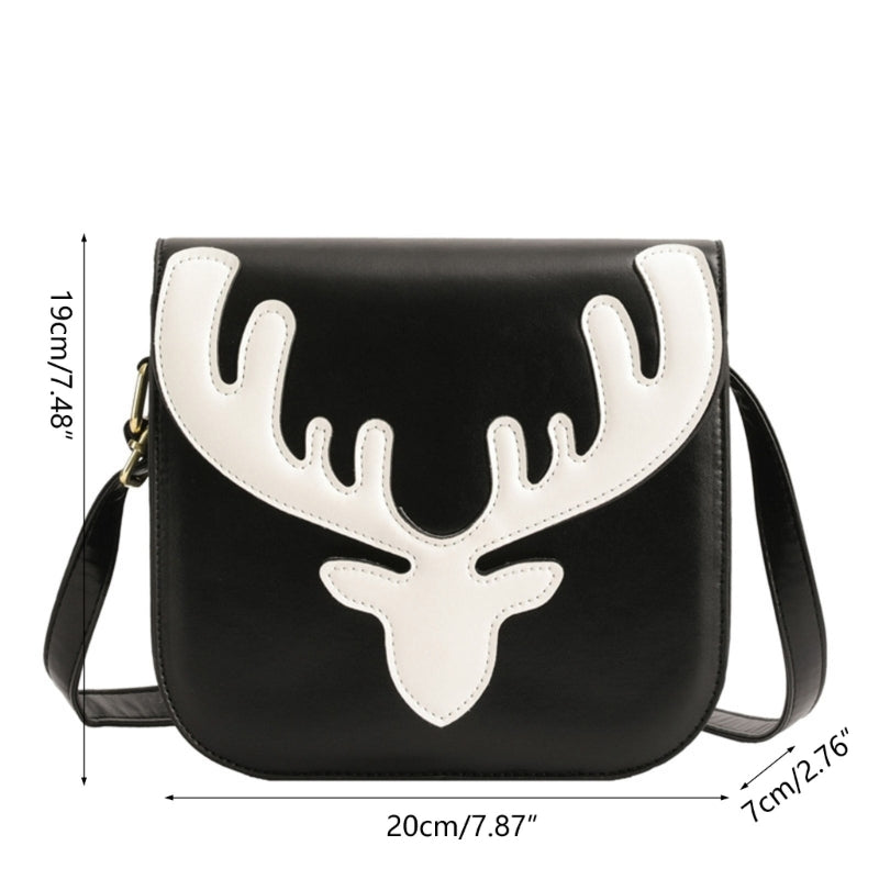 Trendy Christmas Elk Pattern Shoulder Bag Women Small PU Satchel Crossbody Phone Bag Girls Casual All-match Messenger Handbag