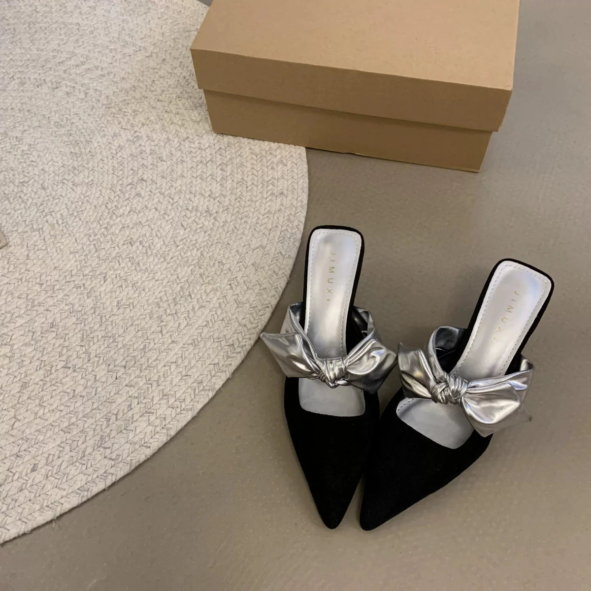 2024 Summer Women Pointed Toe High Heels Sandals Bowknot Fashion Flower Woman Shoes Slingback Woman Slippers