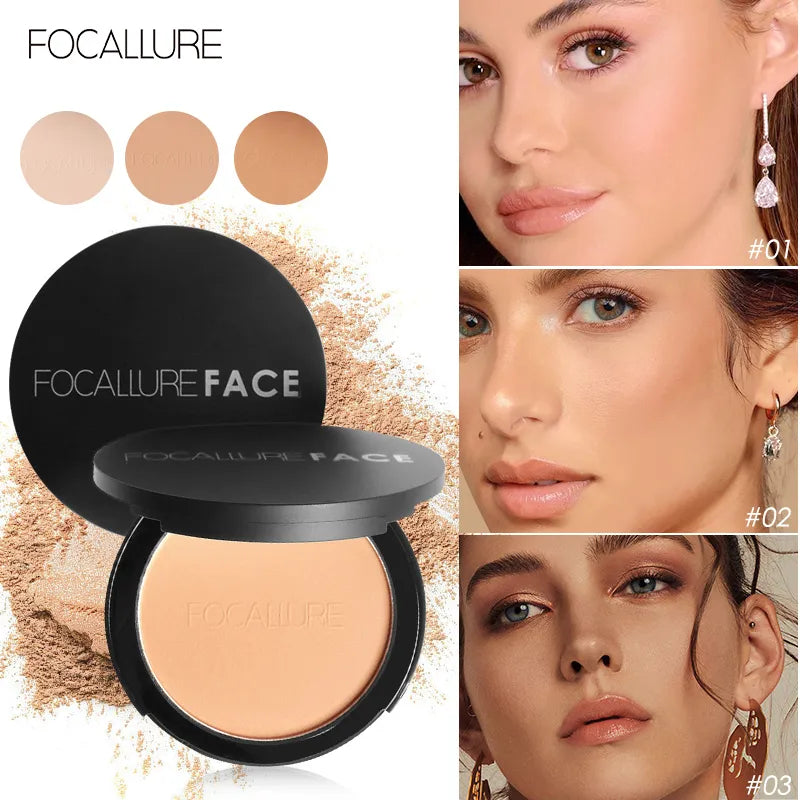 FOCALLURE 9 Colors Pressed Powder Oil Control Long-lasting Matte Lightweight Brightening Face Makeup Finishing Setting Powder