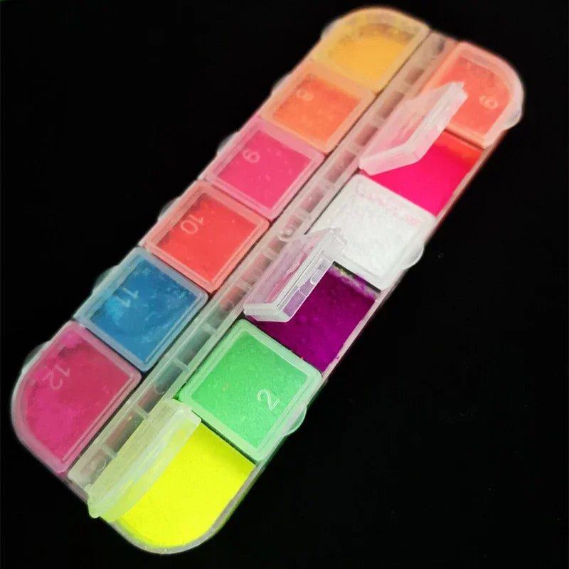 Eyeshadow Palette 12 Colors Matte Neon Fluorescent Pigment Metallic Makeup Palette Glitter Eyeshadow Palette Nail Art Powder