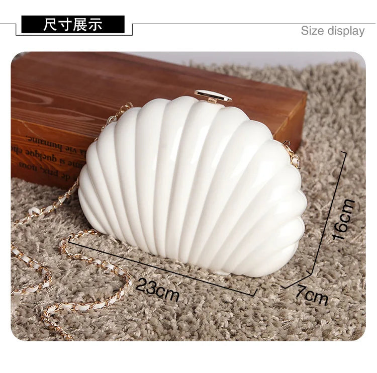 White Acrylic Seashell Shape Women's Handbags Party Fashion Chain Wedding Evening Bag Lady Purses Shell Shoulder Crossbody bag