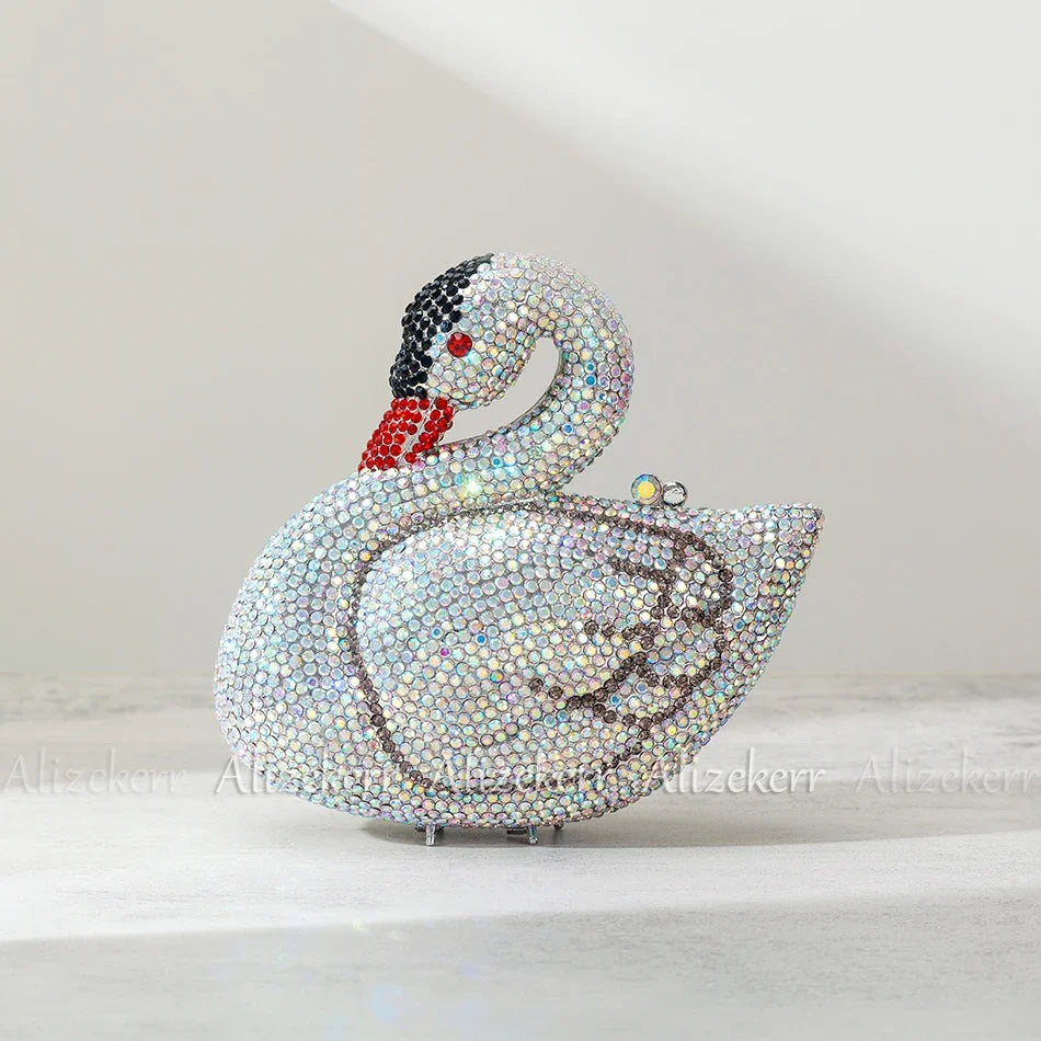 Alizekerr Swan Shaped Diamond Evening Bags New Gorgeous Sparkling Rhinestone Metallic Clutch Purses And Handbags Wedding Party
