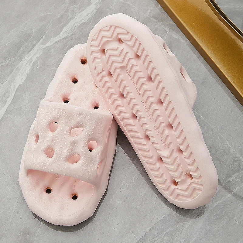 Hollow Out Bottom Bathroom Slippers Women Light Non-slip Soft Sole Home Slides Woman Solid Color Quick-drying Pool Flip Flops