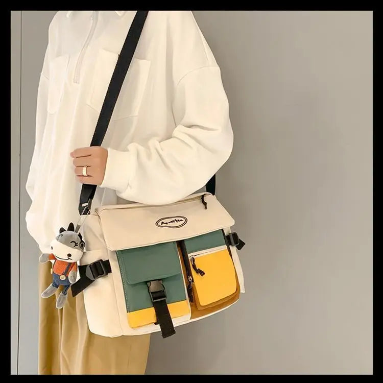 Nylon Crossbody Bags for Women Men Fashion Canvas Handbags Shoulder Bag Students School Book Messenger Bag with Mutiple Pockets