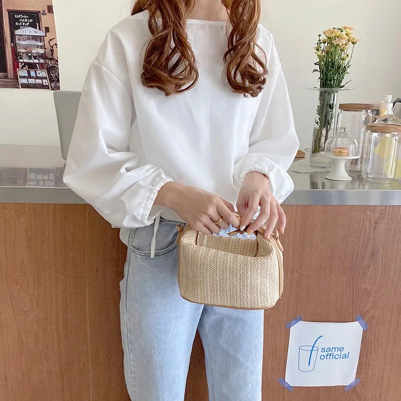 2024 New Handmade Straw Crossbody Bags Women's Vintage Bohemian Small Knitting Summer Purse Handbag Vacational Bucket Beach Bags