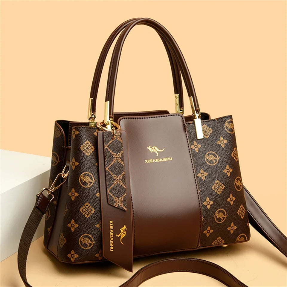 Women Luxury Top-Handle Bags 3 layer Design Fashion Print Handbag High Quality Leather Shoulder Bag Large Capacity Women Handbag