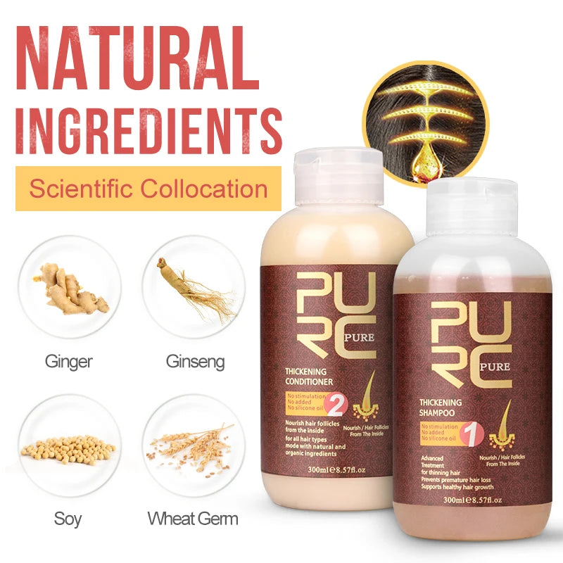 PURC Anti Hair Loss Shampoo Conditioner 100/300ML Ginger Hair Loss Treatment Fast Regrowth Products for Men Women Hair Care