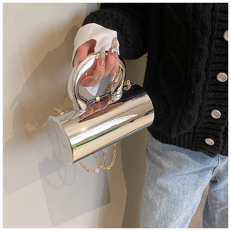 Women's Handbag Bags For Women 2025 Party Clutches Fashion Cylinder Mini Evening Purse Crossbody Shoulder Bag Gold Box Clutch