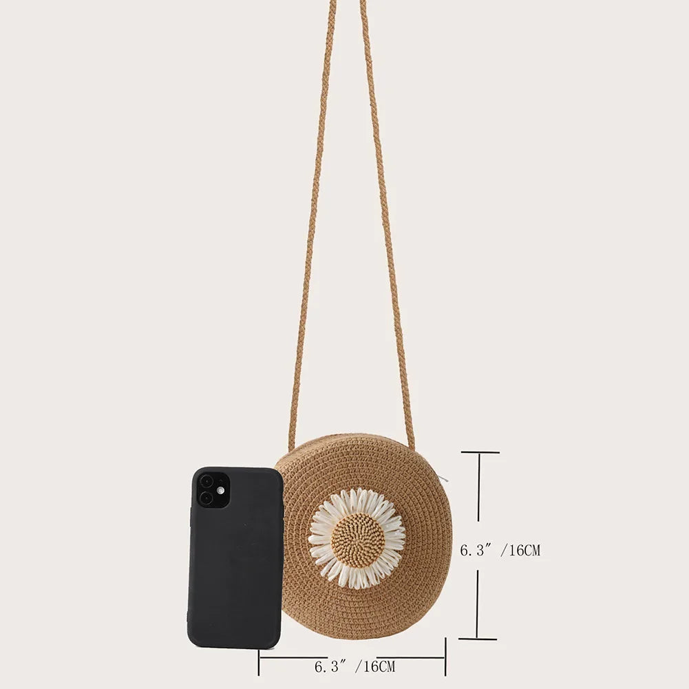 Rattan Woven Women Straw Bag Adjustable Shoulder Bag Handbag Knit Flower Summer Beach Woman Shoulder Messenger Khaki Beige Bags