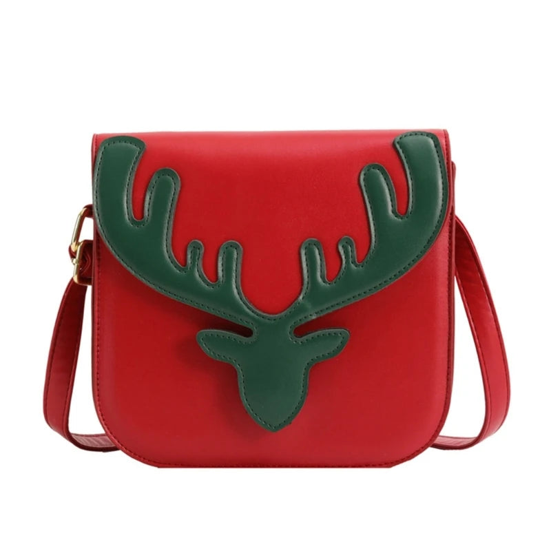 Trendy Christmas Elk Pattern Shoulder Bag Women Small PU Satchel Crossbody Phone Bag Girls Casual All-match Messenger Handbag