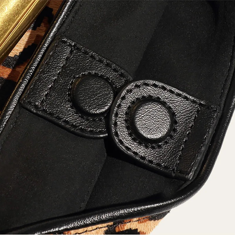 Genuine Horsehide Shoulder Bag Cows Pattern Detachable Strap